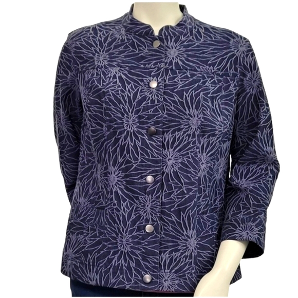 JM Collection Blue Denim Floral Jacket Size - 12 - Picture 11 of 12